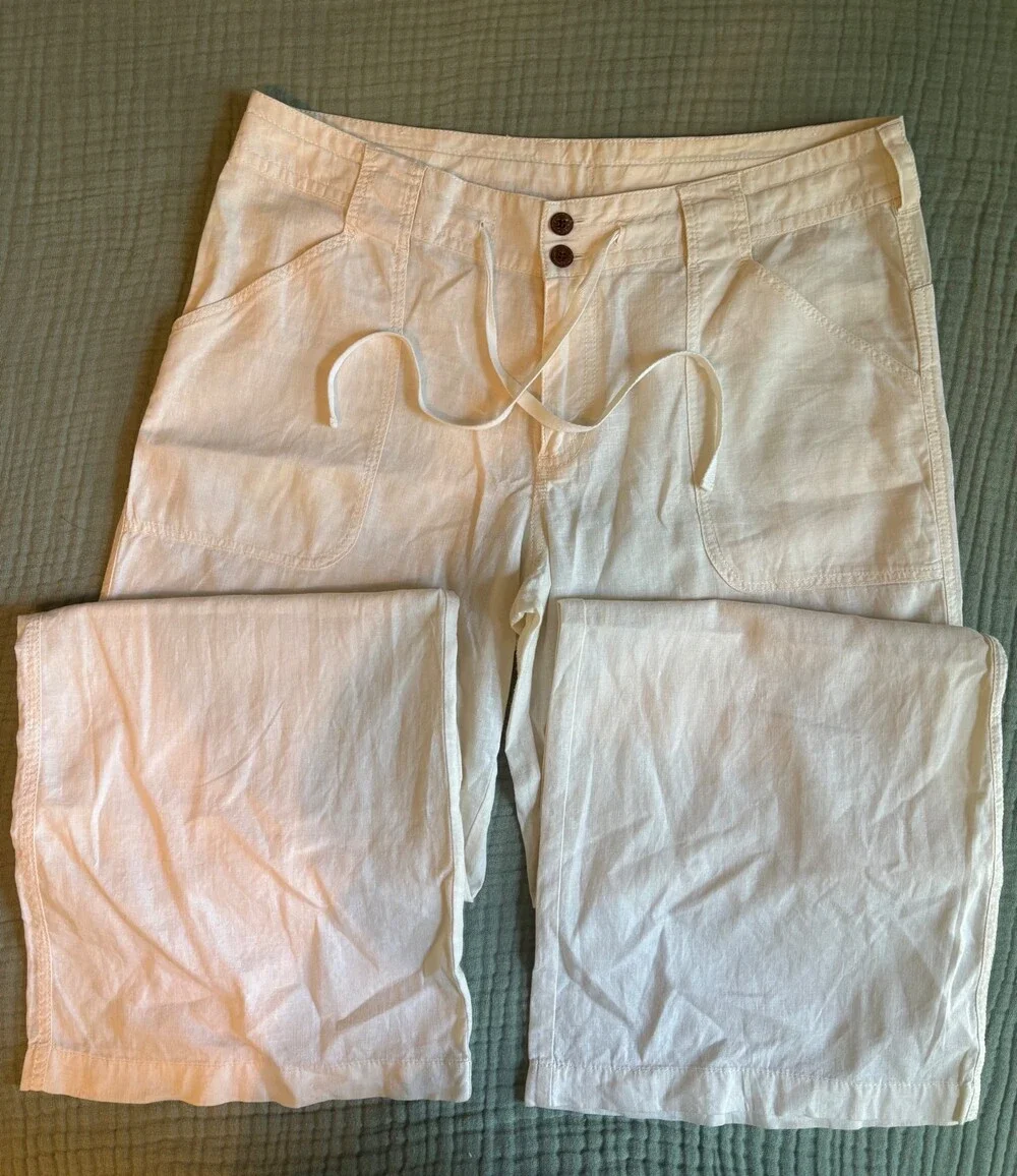 Patagonia Women's Size 12 White Hemp Cotton Blend Pants Drawstring Waist